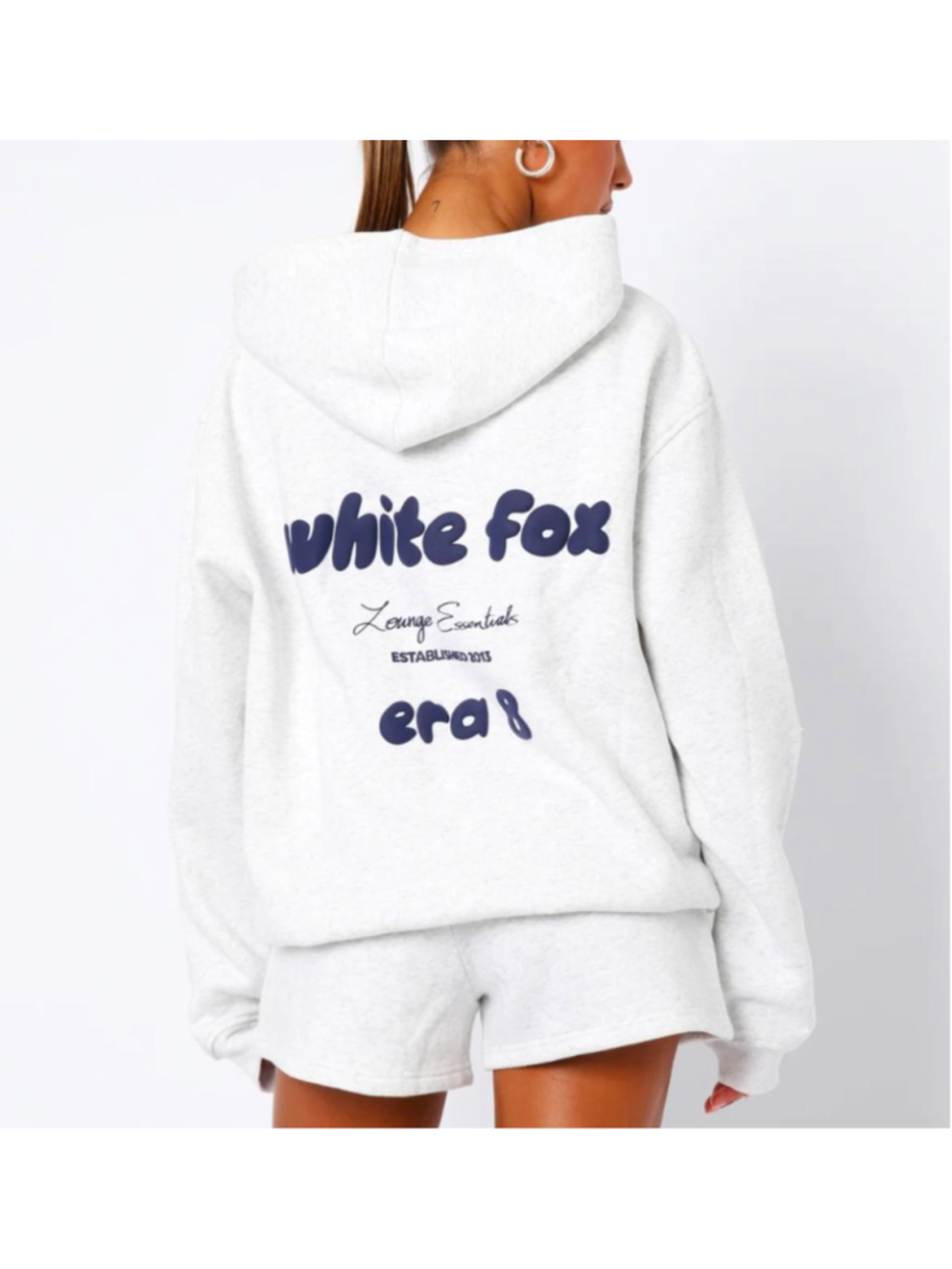 White Fox Gray Blue Lounge Essentials Era 8 Oversized Hoodie Galaxy S *Flawed* - Picture 2 of 9